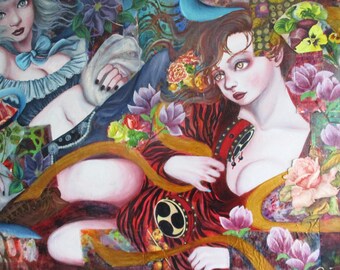 Original Mixed media oil collage painting