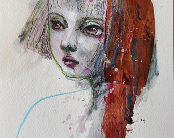 Original Small Mixed media Painting Drawing