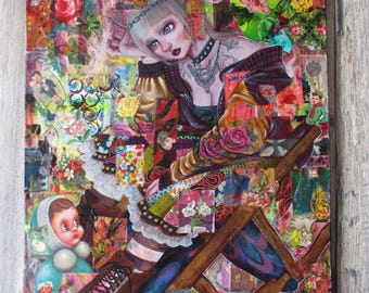 Original Mixed media oil collage painting