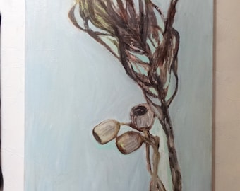 Original Small Oil Painting Study dried plants