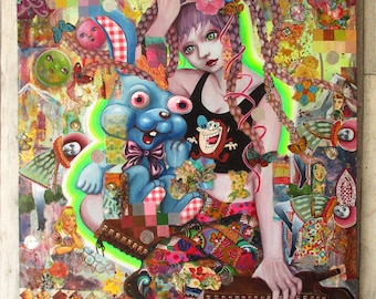 Original Mixed media oil collage painting