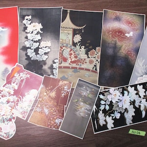 jaren 1920 9-vintage Japanse kleuren KIMONO-patroonpapier uitgesneden uit voorbeeldboek Ephemera Scrap