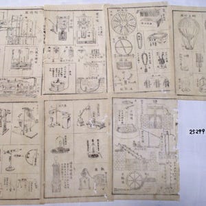 7 páginas 1900s Antigo japonês WASHI bloco de madeira impressão ilustração científica pequeno recorte papel efêmero sucata 25299