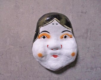 Vintage Japanese Mingei &quot;OKAME&quot; Paper mache MASK Wall deco