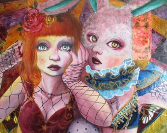 Original Mixed media oil collage painting