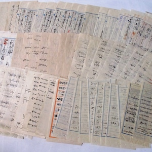65 pagine Antiche carte giapponesi scritte a mano di piccole dimensioni Ephemera rottami B4