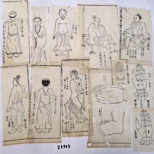 12 st jaren 1900 antieke Japanse WASHI-houtblok print illustratie klein uitgesneden papier Ephemera schroot 25303