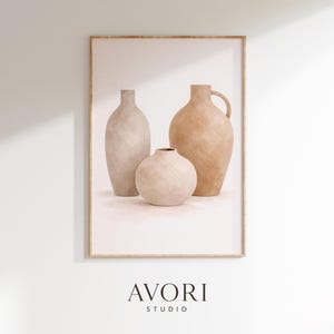 ミニマルな陶器の花瓶プリント、ジャパンディ・ワビサビ・ウォールアート（デジタルダウンロード）