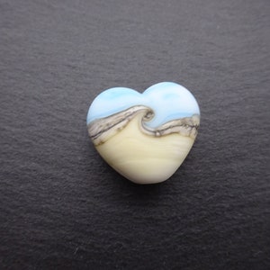 lampwork glass beads, blue and ivory heart focal, uk handmade