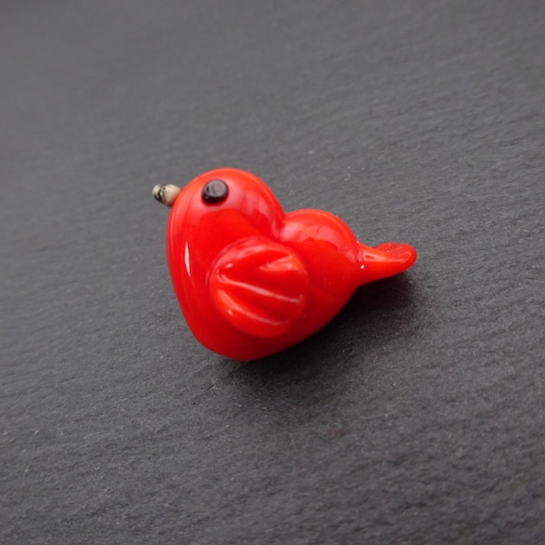 lampwork glass red orange bird bead, uk handmade artisan focal