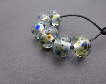 lampwork glass beads, blue frit set, uk handmade