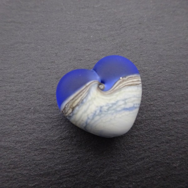 lampwork glass bead, blue heart focal pendant, uk handmade artisan supplies