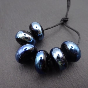 lampwork glass beads, black and silver wrapped set, uk handmade