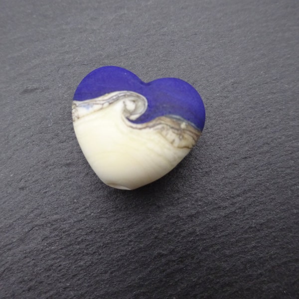 lampwork glass beads, blue beach heart focal, uk handmade