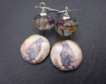 lampwork glass earrings, sterling silver and ceramic raven jewellery, uk handmade artisan