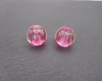 lampwork glass beads, pink speckled frit spheres, uk handmade artisan