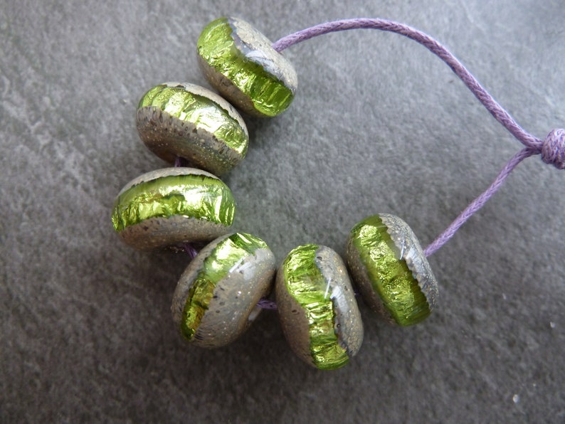 uk handmade green sparkly wrapped set lampwork glass beads