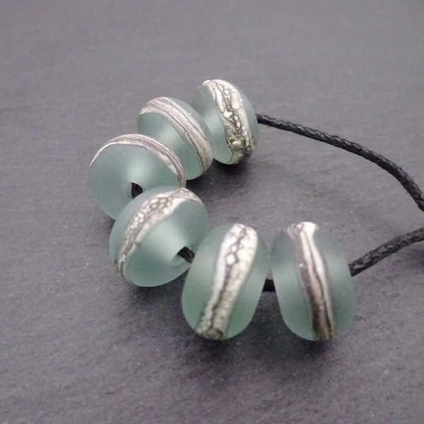 lampwork glass beads, frosted aqua wrapped set, uk handmade