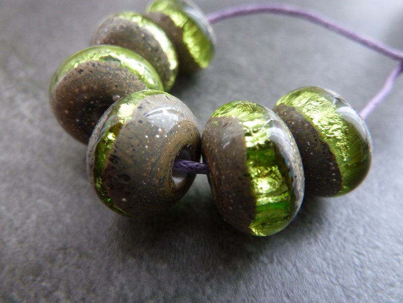 uk handmade green sparkly wrapped set lampwork glass beads
