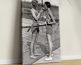 Vintage Tennis Photo Print, Tennis Girls Smoking Poster, Black and White Tennis Girls Photography Print