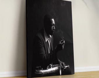 John Coltrane Poster, Jazz Canvas Art Painting, Black and White Jazz Print