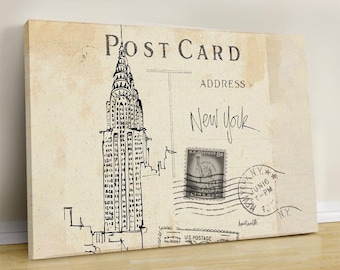 Vintage Stripes Postcard Poster, Newyork Old Postcard Print