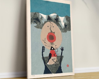 Mid-Century Japanese Bird Art Print, Retro Blue Bird Poster, Vintage Wall Decor, Modern Graphic Artwork