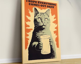 Cat on Toilet Print: Funny Bathroom Wall Art, Cat with Toilet Paper Poster