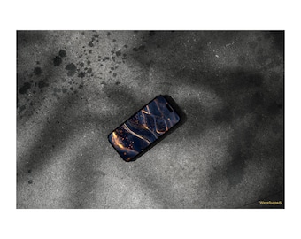 Particle Wave Phone Wallpaper | Navy Gold AI Art (Digital Download)