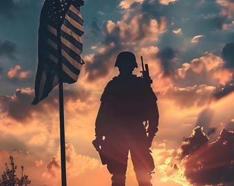 Soldier Silhouette American Flag Print | Patriotic Veteran Wall Art (Digital Download)