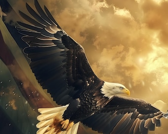 Bald Eagle American Flag Print | Patriotic Military Veteran Wall Art (Instant Download)
