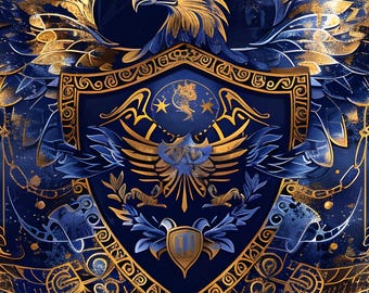Eagle Shield Crest Military Wall Art | Navy Gold Heraldry Print (Instant Download)