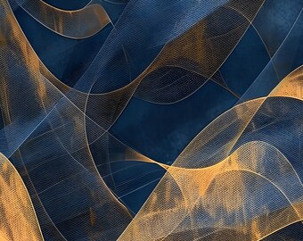Abstract Navy Gold Wave Art Print | Modern AI Digital Wall Art (Instant Download)