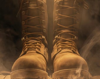 Desert Tan Combat Boots Print | Military Veteran Memorial Wall Art (Instant Download)