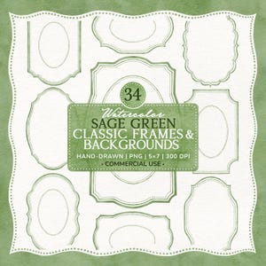 Salbeigrüne, handgezeichnete Aquarellrahmen, Kartuschenrahmen-Clipart (PNG), Bordüre für Hochzeitseinladungen, Set mit eleganten ovalen Etiketten im Vintage-Stil
