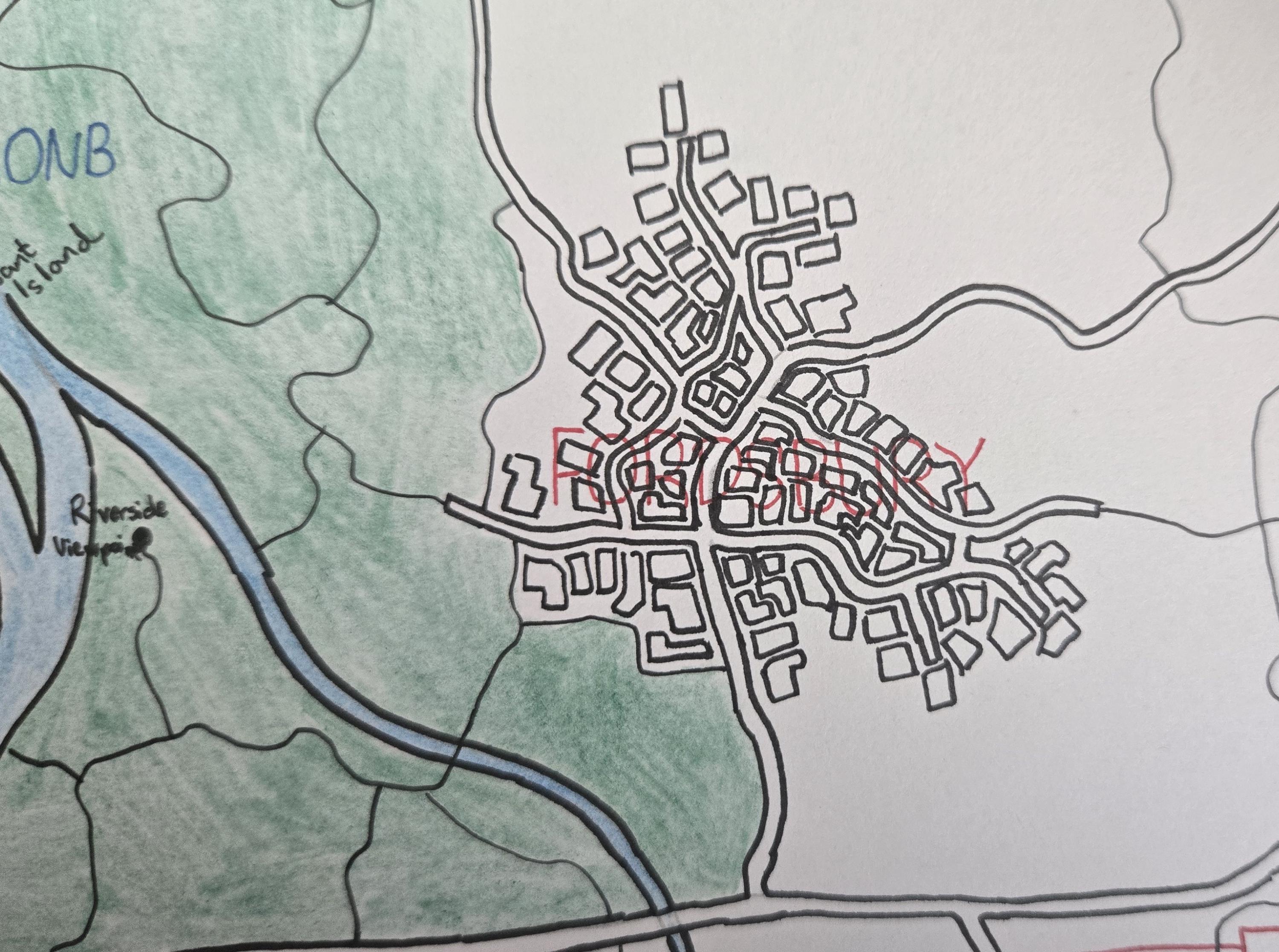 Simple Rural Drawn Map Custom Hand-drawn Rural Map, Personalized Countryside and Landscape ...