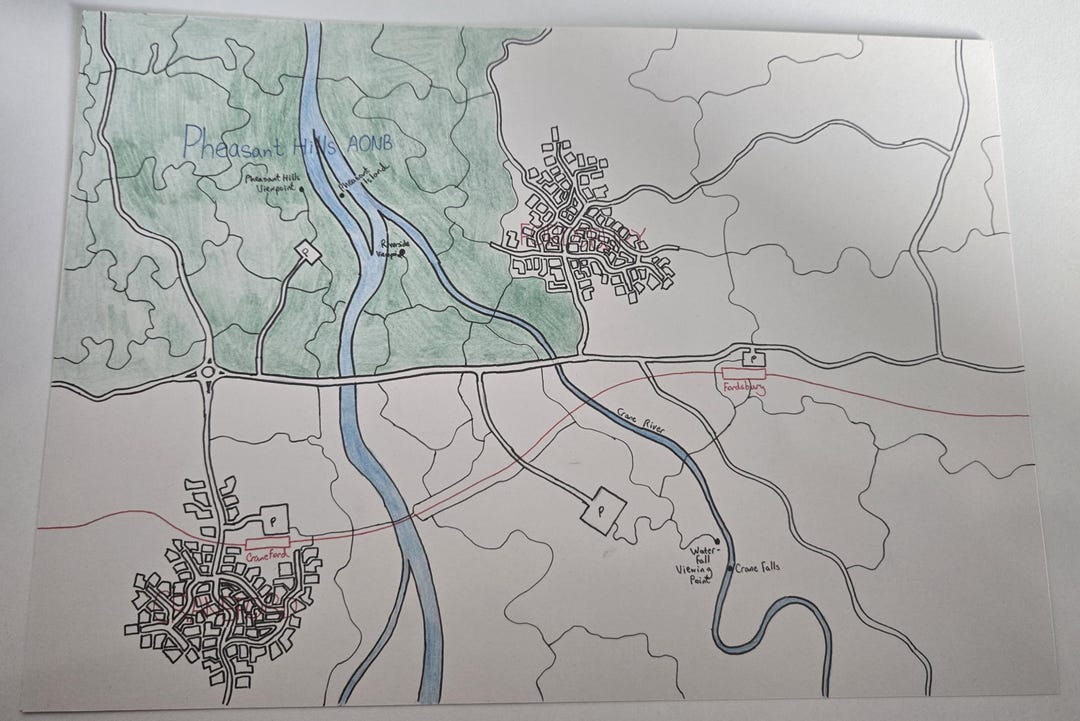 Custom Hand-drawn Rural Map, Personalized Countryside and Landscape ...