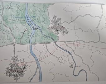 Custom Hand-Drawn Rural Map, Personalized Countryside and Landscape Maps, For Gifting or Decoration (A4 Cardboard)