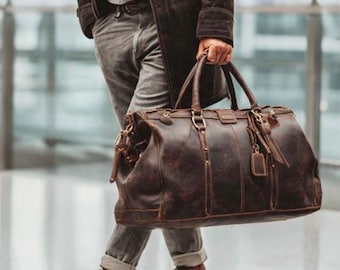 Handmade Leather Duffle Bag/ Leather Travel Bag/ Genuine Travel Luggage Bag/ Weekender Overnight Leather Bag