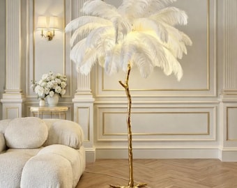 Feather Floor Lamp, Modern Luxury Floor Lamp, Ostrich Feather Lamp, Nordic Standing Lamp, Bedroom Living Room Decor Light