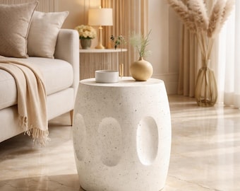 Mesa auxiliar de hormigón urbana y moderna, mesa auxiliar redonda minimalista, mesa de centro escultural, decoración para interiores y exteriores, sala de estar y dormitorio.