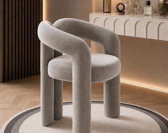 Sculptural Velvet Makeup Chair Minimalist Dressing Stool Luxury Accent Chair Bedroom Vanity Stool Soft Upholstered Designer Chair