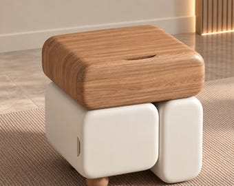 Modern Solid Wood Nightstand with Storage, Leather Accent Bedside Table, Minimalist Bedroom Side Table, Contemporary End Table