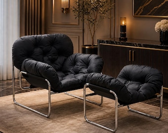 Sillón de lujo con otomana, sillón reclinable moderno de cuero sintético, chaise longue ergonómica para sala de estar.