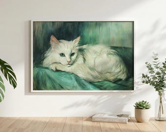 White Cat Impressionist Art Print, Berthe Morisot Inspired Feline Decor