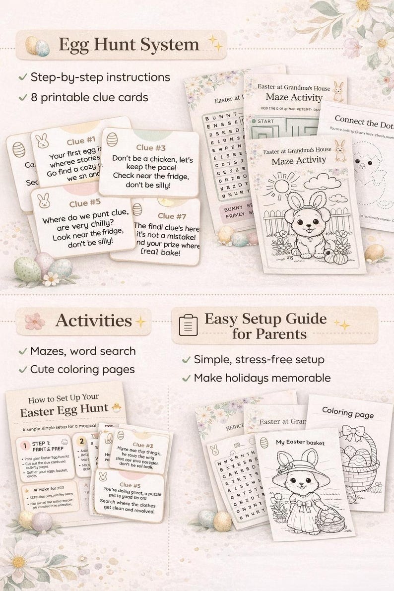 Easter Egg Hunt Clues Printable | Kids Easter Activity Kit | Scavenger ...