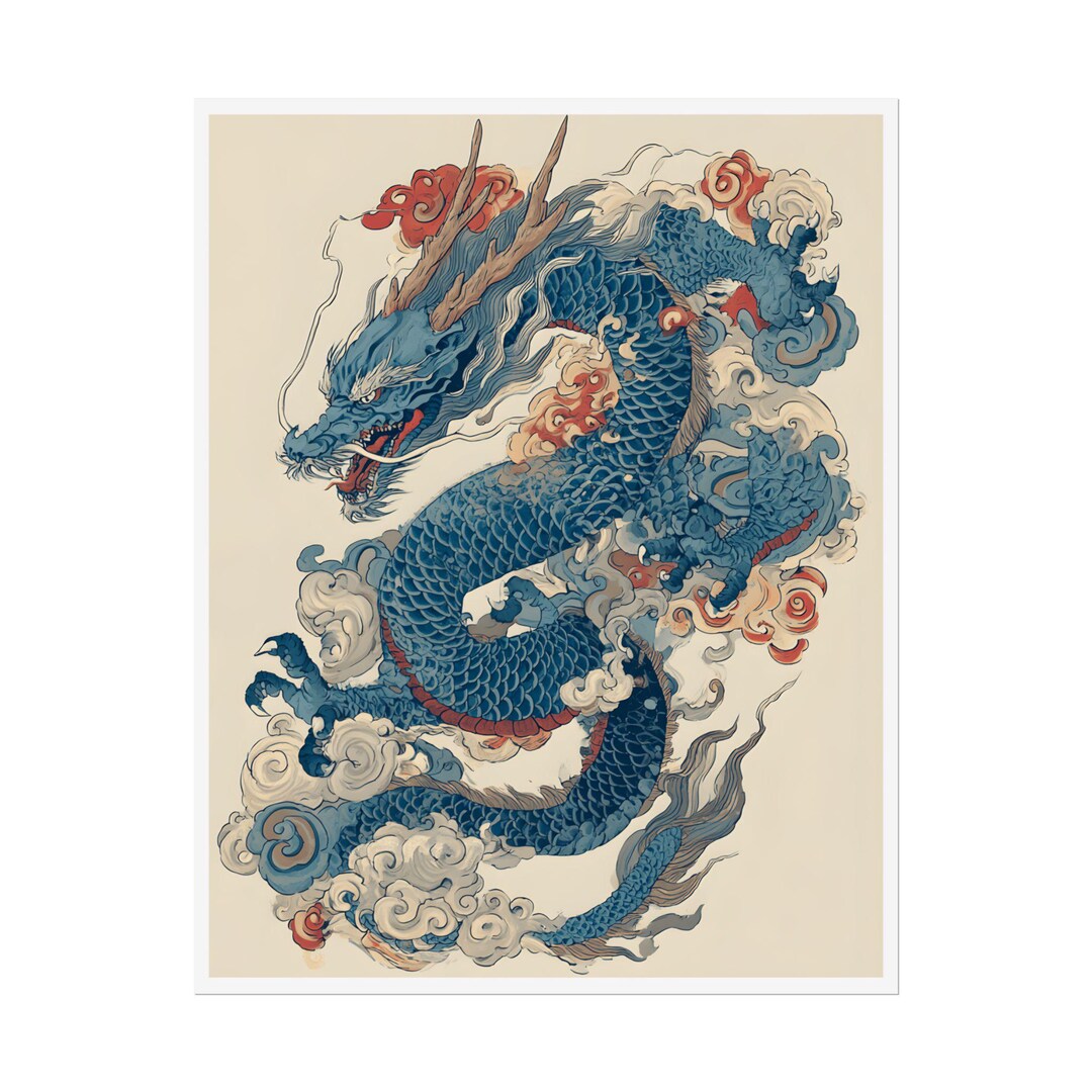 Japanese Dragon Print | Ukiyoe Style Wall Art Decor | Dragon-p2 - Etsy ...