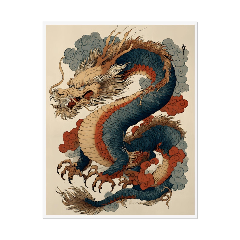 Japanese Dragon Poster | Vintage Ukiyoe Dragon | Japanese Wall Art ...