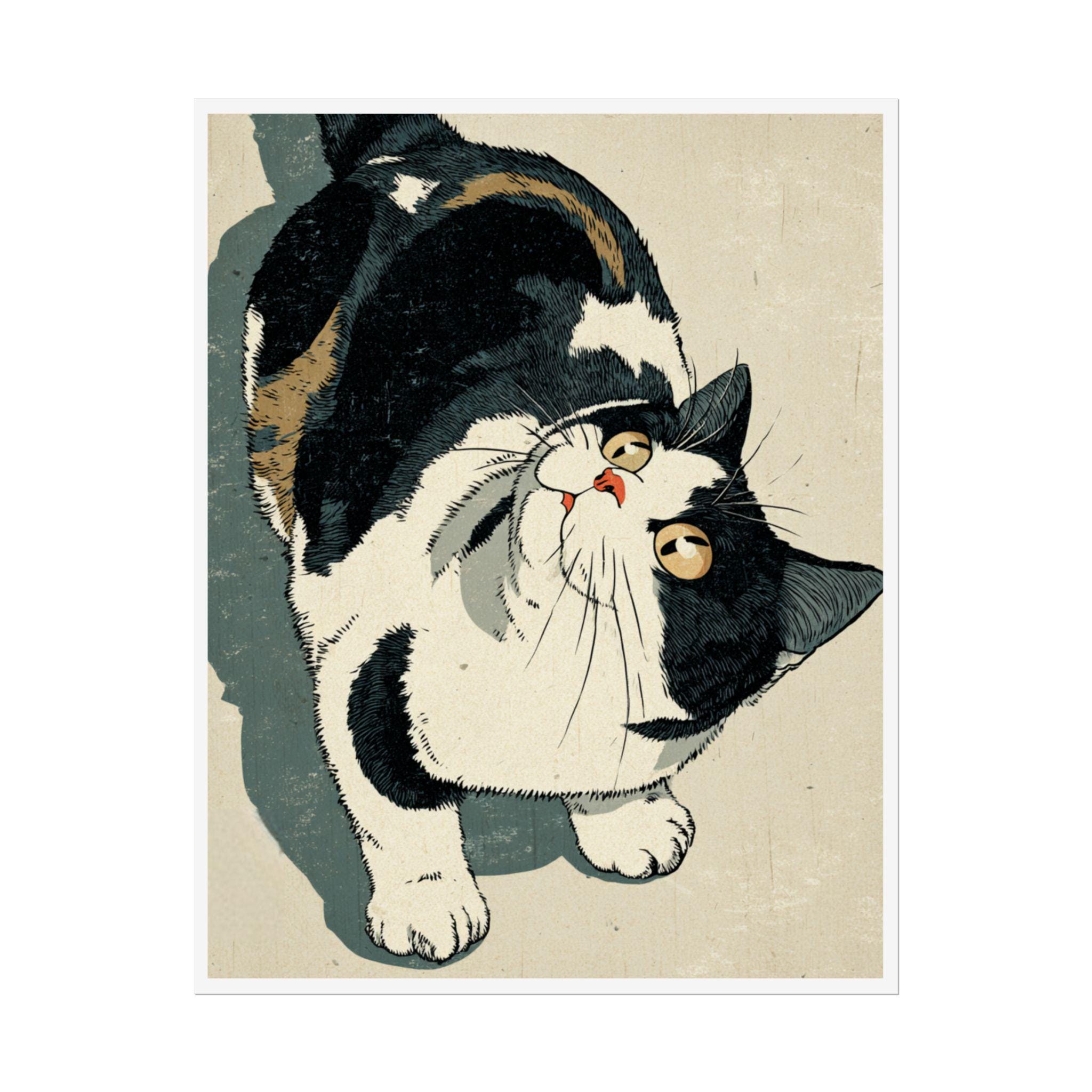Japanese Ukiyo-e Cat Poster | Edo Style Wall Art Animal Illustration ...