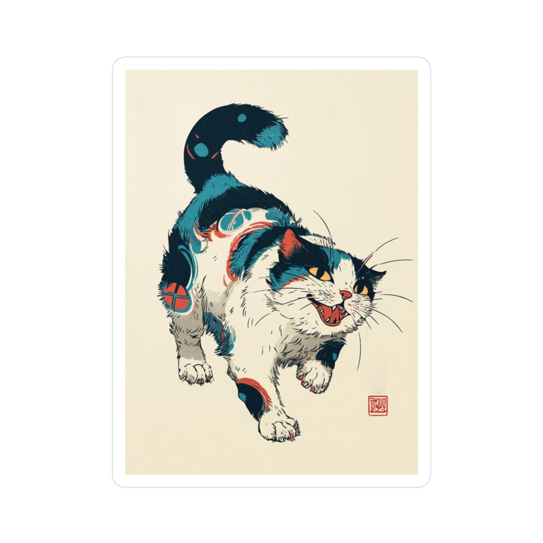 Japanese Ukiyo-e Cat Sticker | Edo Style Animal Art Decal | Cat-k3 ...
